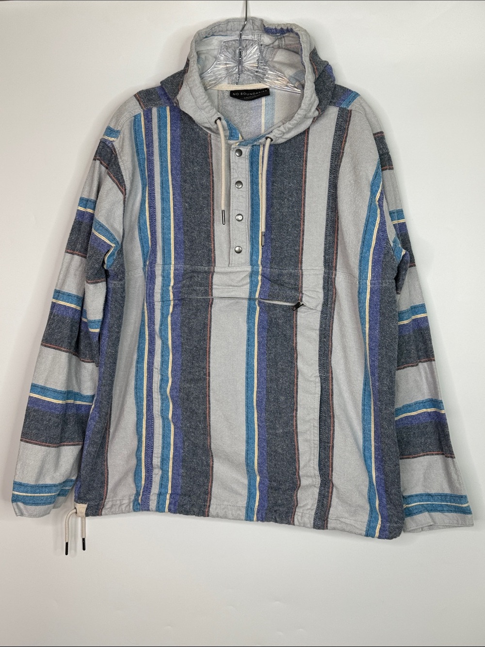 No Boundaries Baja Striped Hooded Anorak Pullover Sweatshirt Large